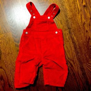 Hanna Anderson red corduroy overalls 6-12 months